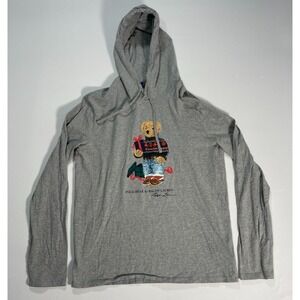 Polo Ralph Lauren Mens Holiday Bear Long Sleeve Hooded T-Shirt Gray Size M